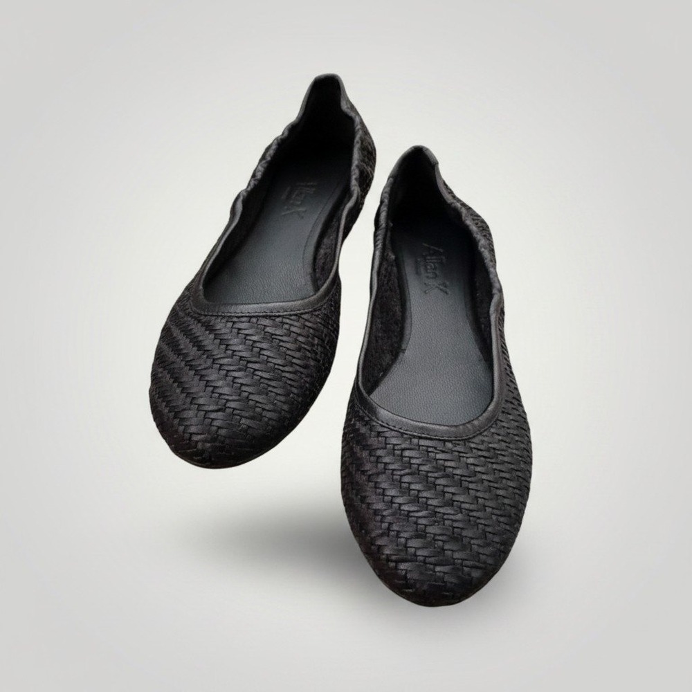 Allan K Kameo Dama Weave Goat Leather Ballet Flats Women 6 Black Slip On Luxury